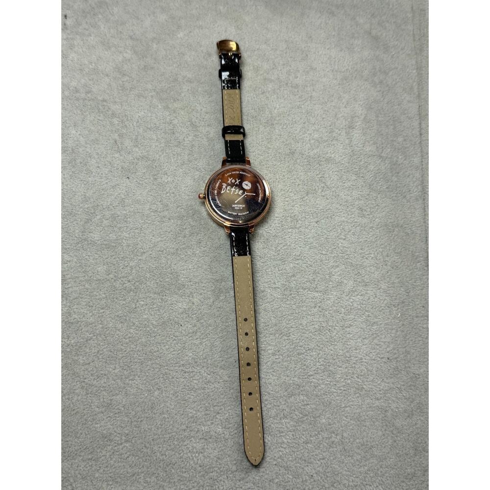 Betsey Johnson French Bulldog Frenchie Watch Gold Tone New Battery Works Black - Picture 5 of 7